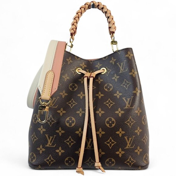 LOUIS VUITTON NoeNoe MM Monogram Braided Handle Long LV Leather Strap 2 Way EUC - Picture 1 of 16
